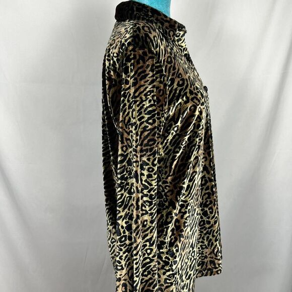 Vintage y2k DENIM & CO. Vintage Leopard Print Velvet Button-Up Shirt (Size S) - Picture 4 of 7